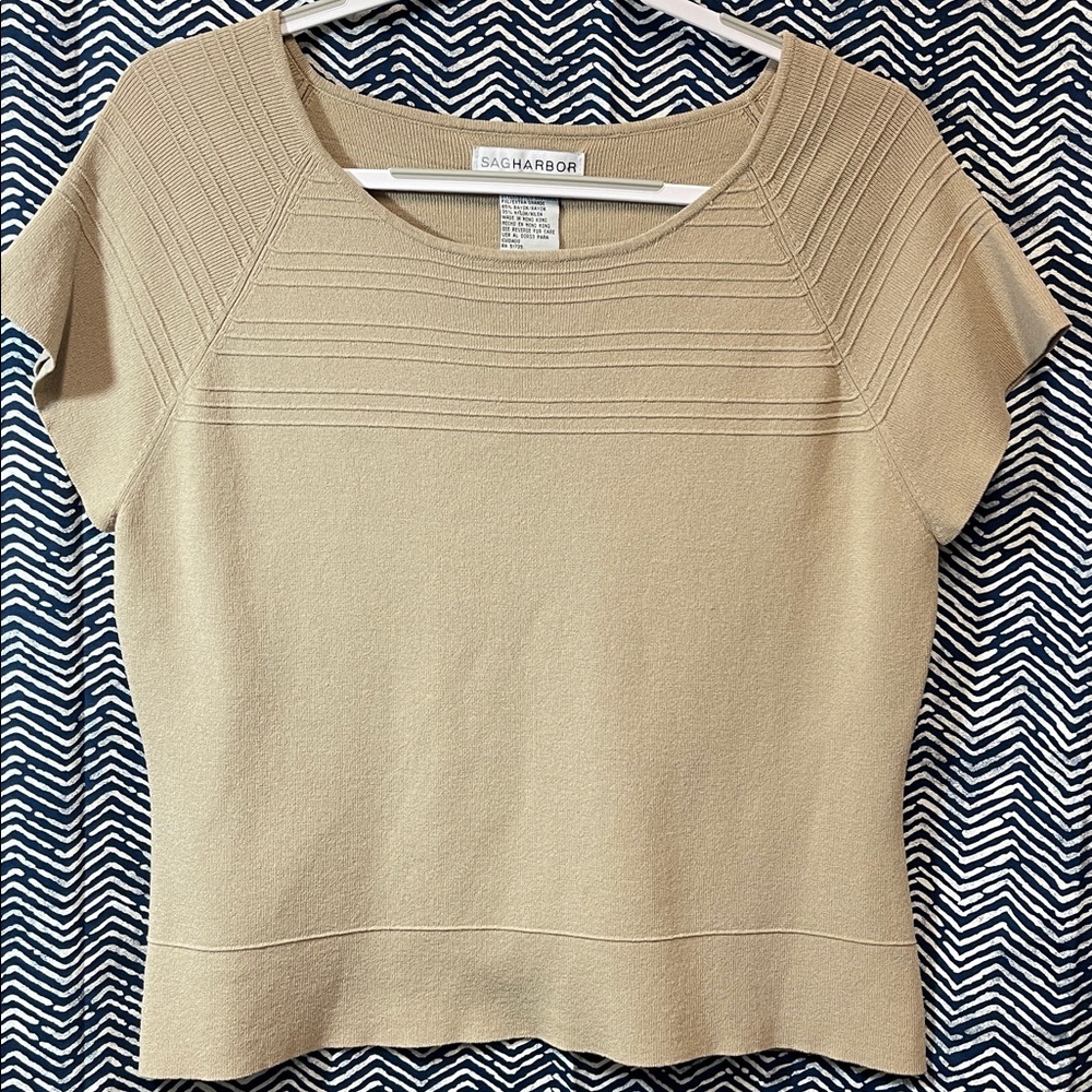 Sag Harbor Beige Ribbed Knit Top petite